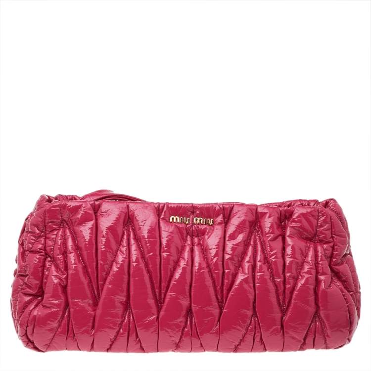 Pre Owned Miu Miu Pink Matelasse Patent Leather Oversize Pouch
