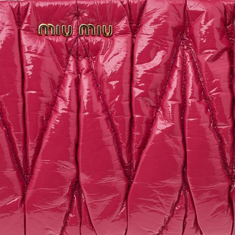 Pre Owned Miu Miu Pink Matelasse Patent Leather Oversize Pouch