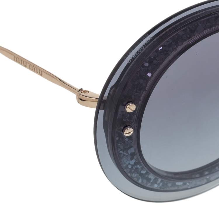 Pre Owned Miu Miu Grey Glitter Acetate SMU 10R Gradient Round Sungalsses
