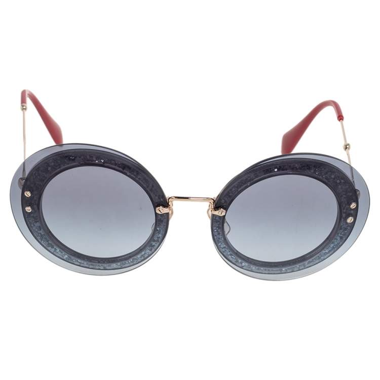 Pre Owned Miu Miu Grey Glitter Acetate SMU 10R Gradient Round Sungalsses