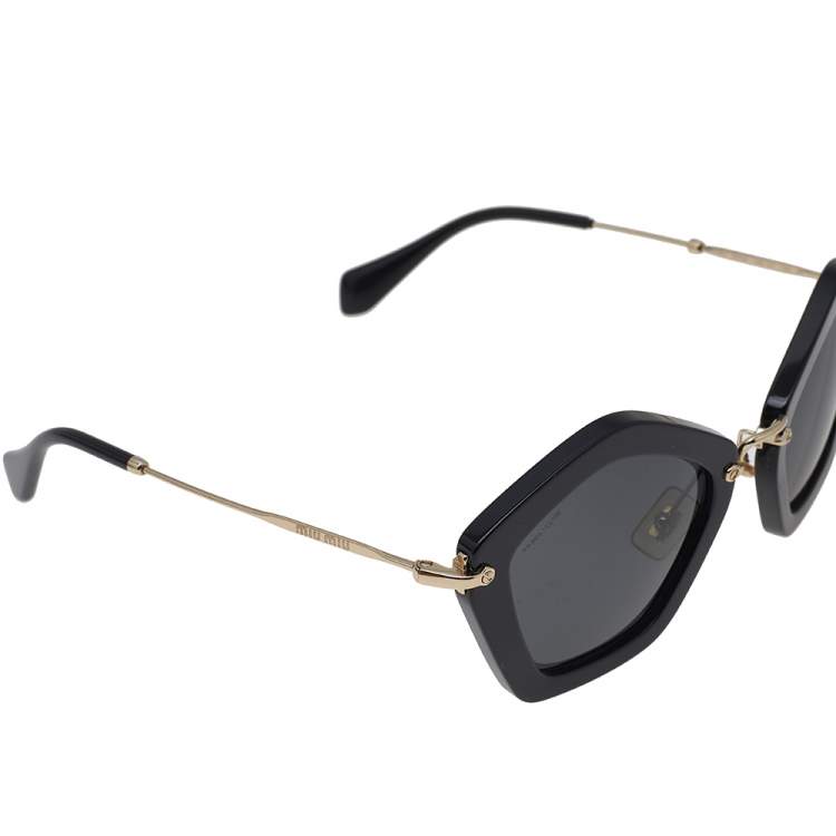 Pre Owned Miu Miu Gold/Black SMU 06O Cat Eye Sunglasses