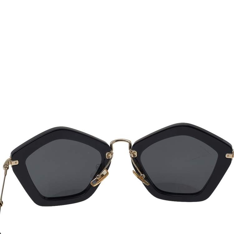 Pre Owned Miu Miu Gold/Black SMU 06O Cat Eye Sunglasses