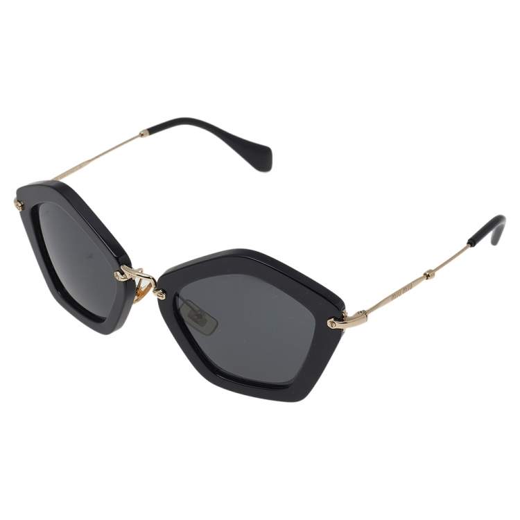 Pre Owned Miu Miu Gold/Black SMU 06O Cat Eye Sunglasses