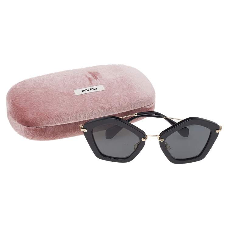 Pre Owned Miu Miu Gold/Black SMU 06O Cat Eye Sunglasses