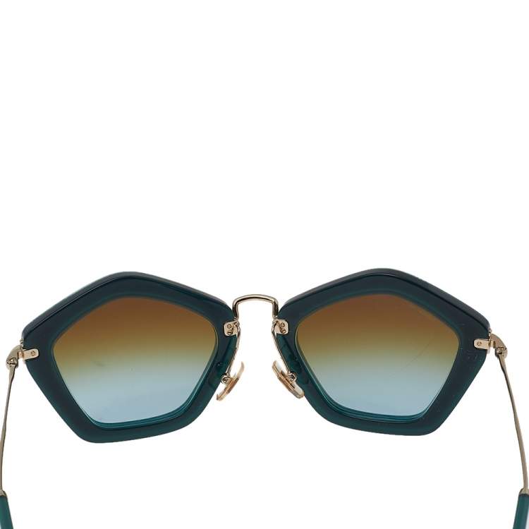 Pre Owned Miu Miu Turquoise Green SMU 06O Cat Eye Sunglasses