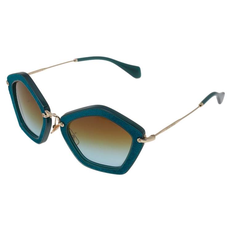 Pre Owned Miu Miu Turquoise Green SMU 06O Cat Eye Sunglasses