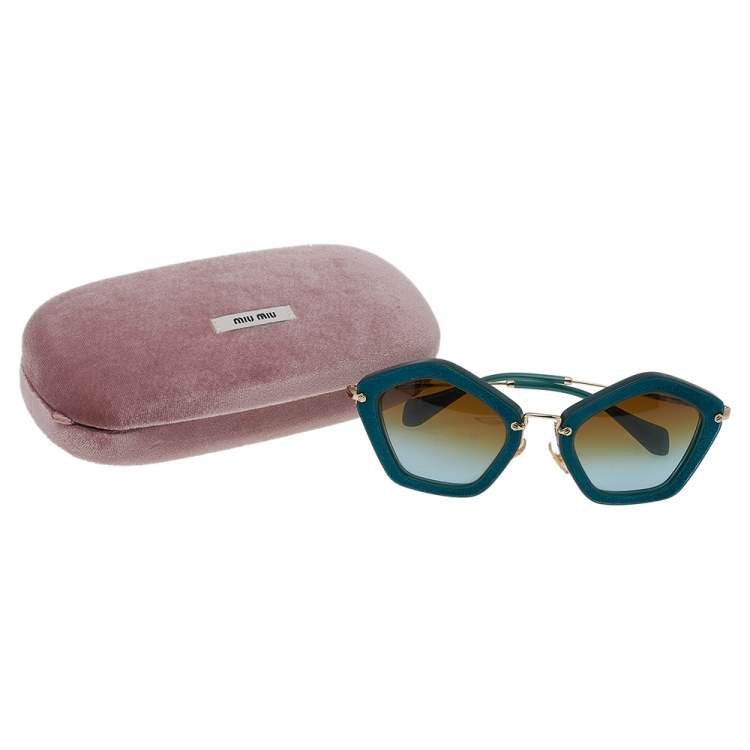 Pre Owned Miu Miu Turquoise Green SMU 06O Cat Eye Sunglasses