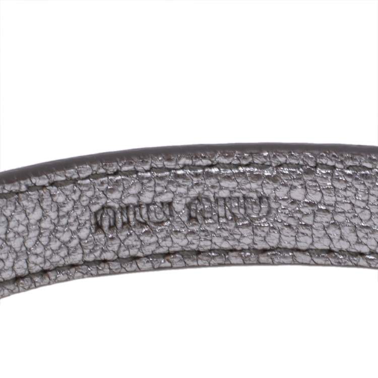 Pre Owned Miu Miu Silver Leather Gold Tone Wrap Bracelet