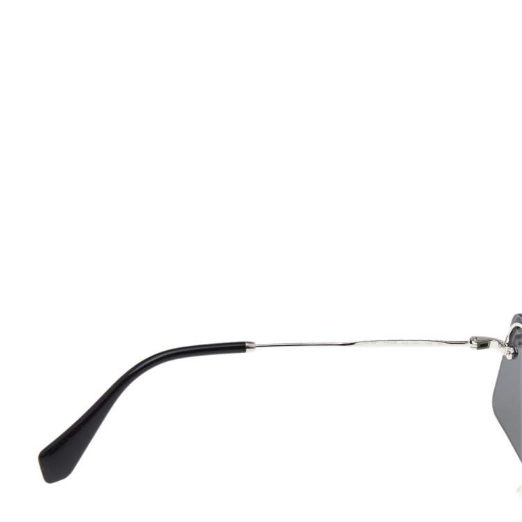 Pre Owned Miu Miu Grey Crystal Detail SMU59T Rimless Rectangle Sunglasses