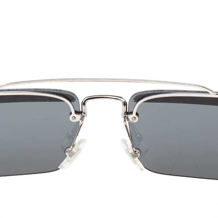 Pre Owned Miu Miu Grey Crystal Detail SMU59T Rimless Rectangle Sunglasses