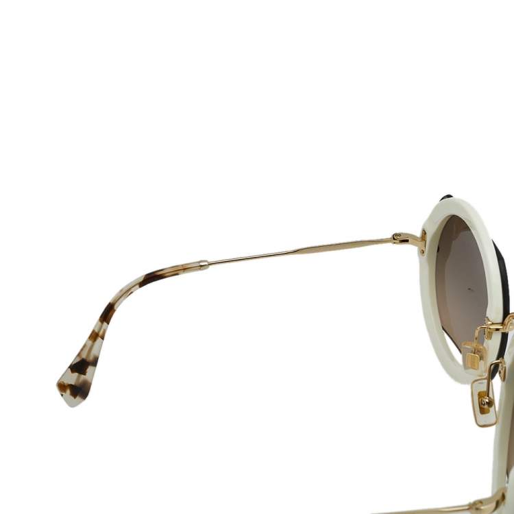 Pre Owned Miu Miu Ivory/Brown Gradient SMU 06SS Round Sunglasses