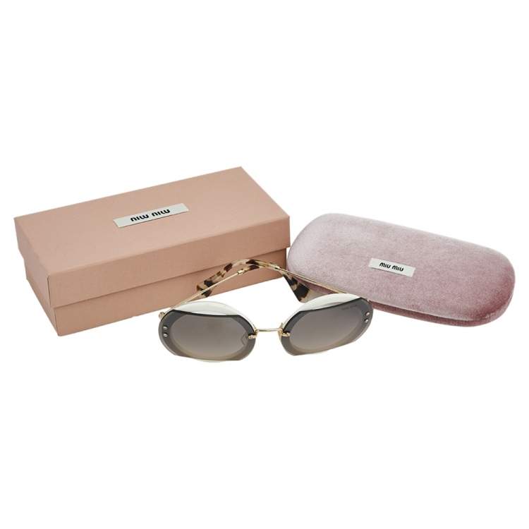 Pre Owned Miu Miu Ivory/Brown Gradient SMU 06SS Round Sunglasses