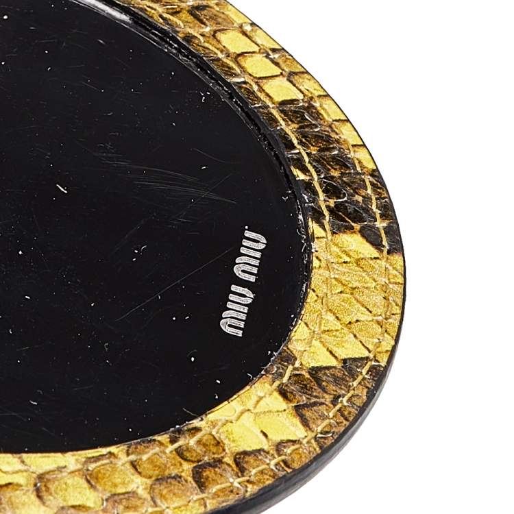 Pre Owned Miu Miu Yellow/black Snakeskin Embossed Leather Cosmetic Mirror