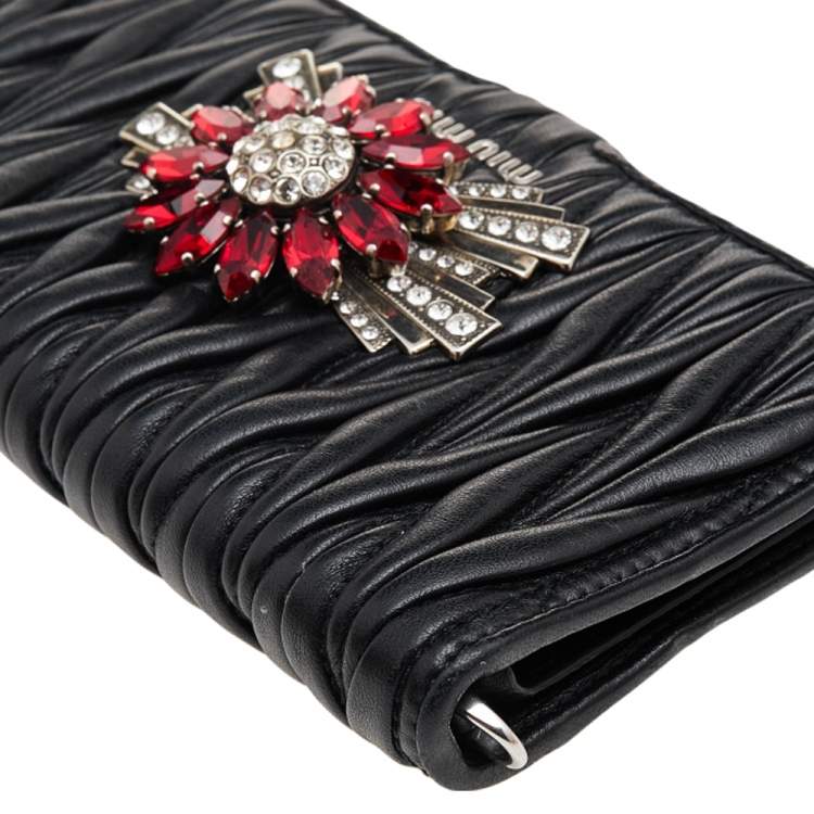 Pre Owned Miu Miu Black Matelasse Leather Flower Embellished iPhone 8 Plus Case