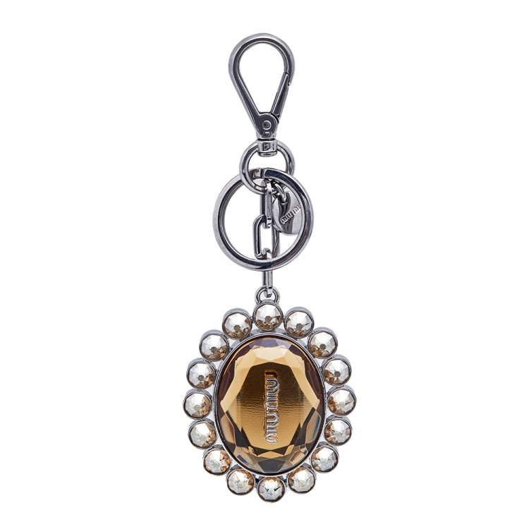 Miu Miu Yellow Crystal Silver Tone Metal Bag Charm / Keyring Miu Miu ...