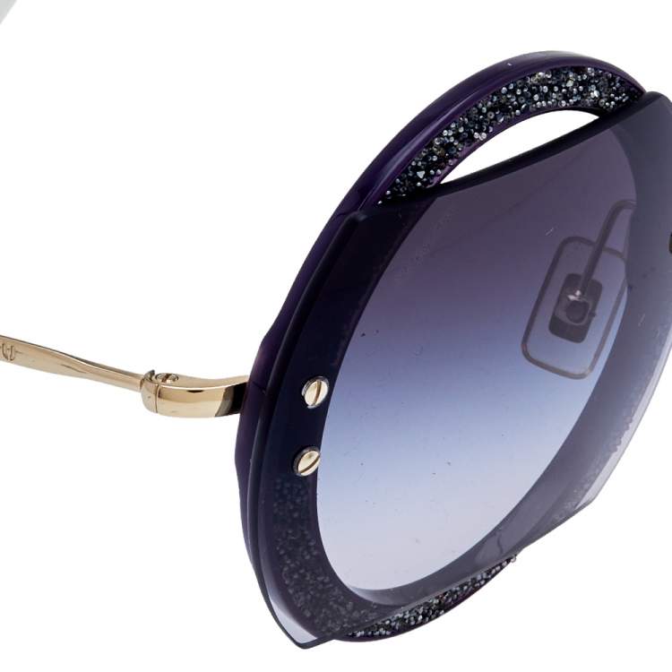 Pre Owned Miu Miu Blue Crystal Embellished/Grey Gradient SMU06S Round Sunglasses
