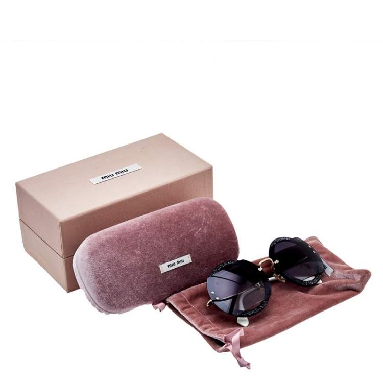 Pre Owned Miu Miu Blue Crystal Embellished/Grey Gradient SMU06S Round Sunglasses
