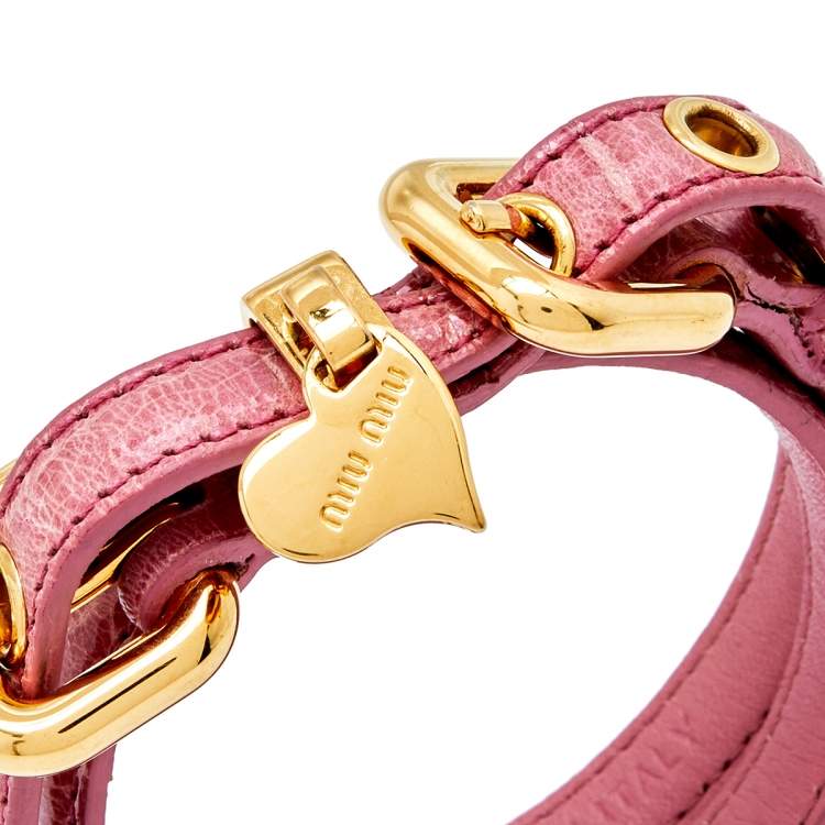Pre Owned Miu Miu Pink Leather Detachable Strap Double Wrap Bracelet