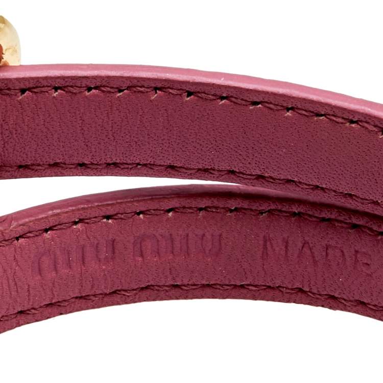 Pre Owned Miu Miu Pink Leather Detachable Strap Double Wrap Bracelet