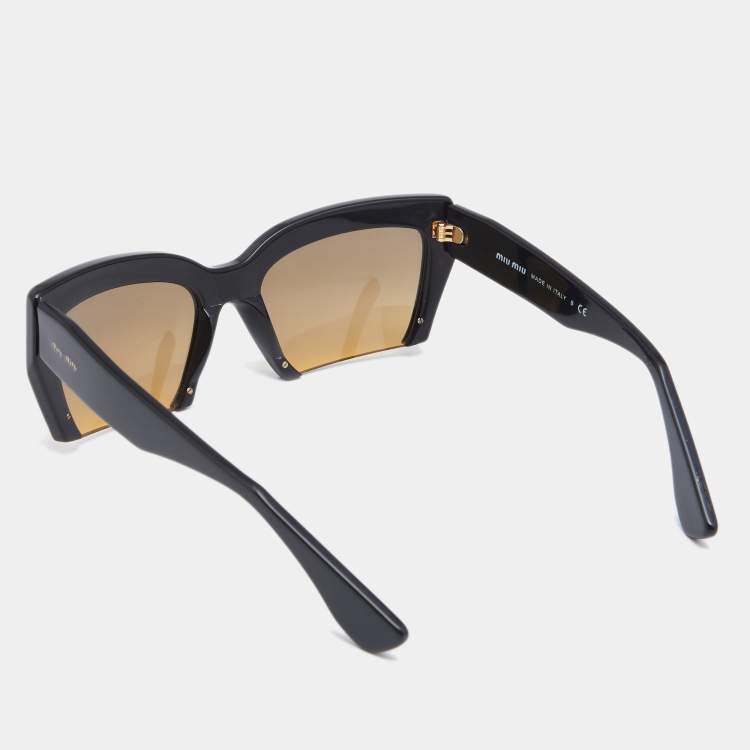Pre Owned Miu Miu Black / Brown Gradient SMU 110 Rasoir Half Rim Sunglasses