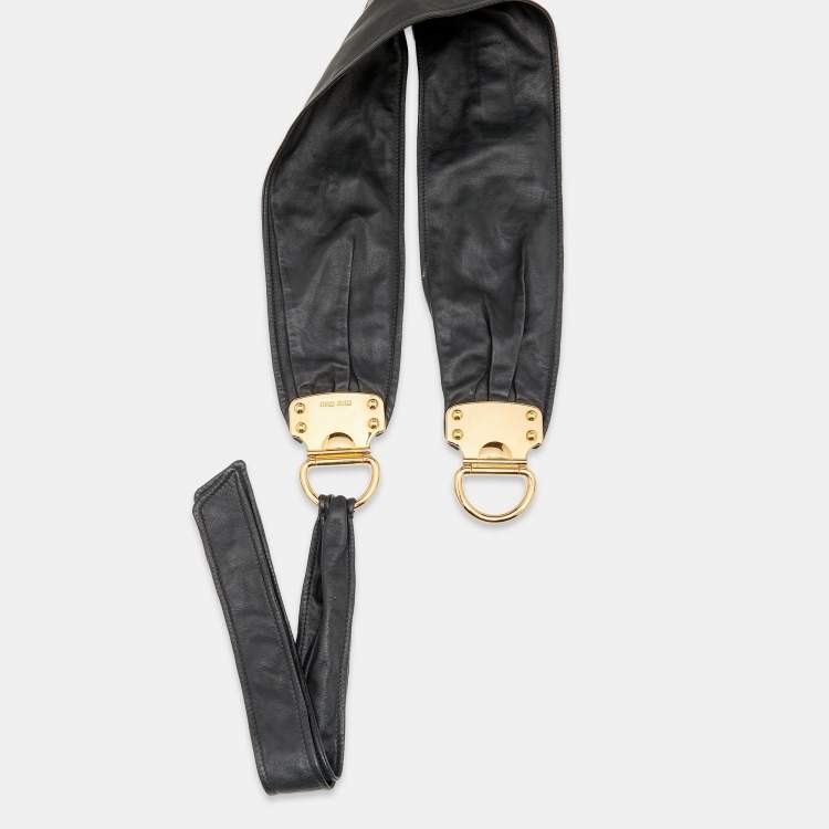 Pre Owned Miu Miu Dark Grey Leather D-Ring Belt 85 CM