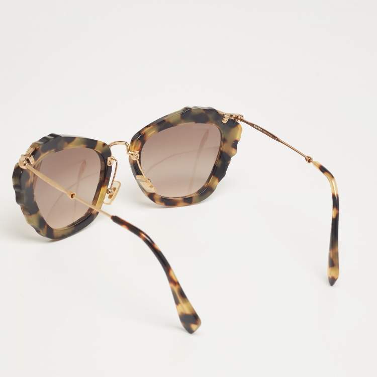 Pre Owned Miu Miu Tortoise SMU 04Q Embellished Cat Eye Sunglasses