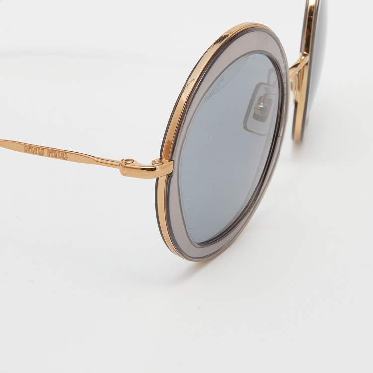 Pre Owned Miu Miu Grey/Gold SMU 50Q Round Sunglasses