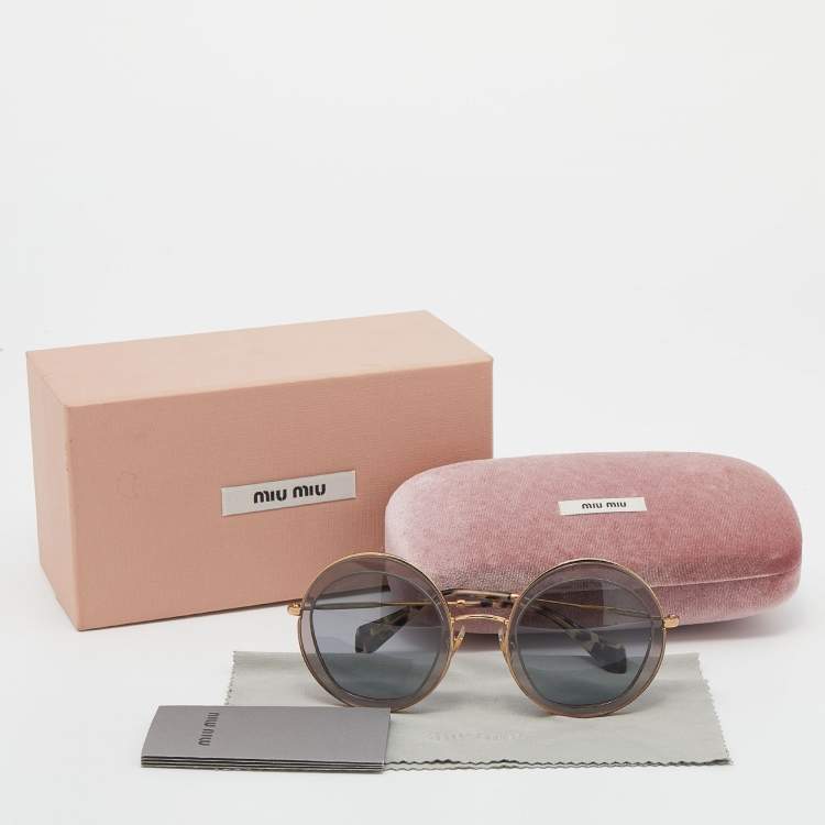 Pre Owned Miu Miu Grey/Gold SMU 50Q Round Sunglasses