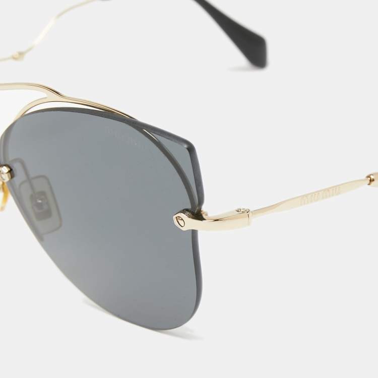 Pre Owned Miu Miu Black/Gold Mirrored SMU526 Butterfly Sunglasses