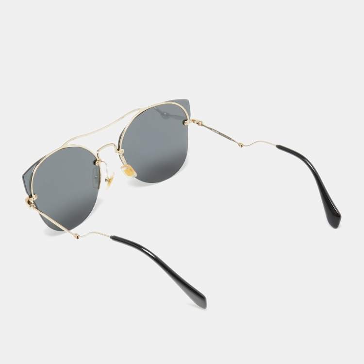 Pre Owned Miu Miu Black/Gold Mirrored SMU526 Butterfly Sunglasses