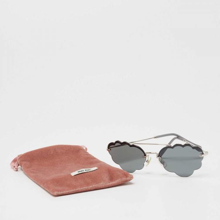 Pre Owned Miu Miu Grey/Silver SMU 57U Geometric Sunglasses