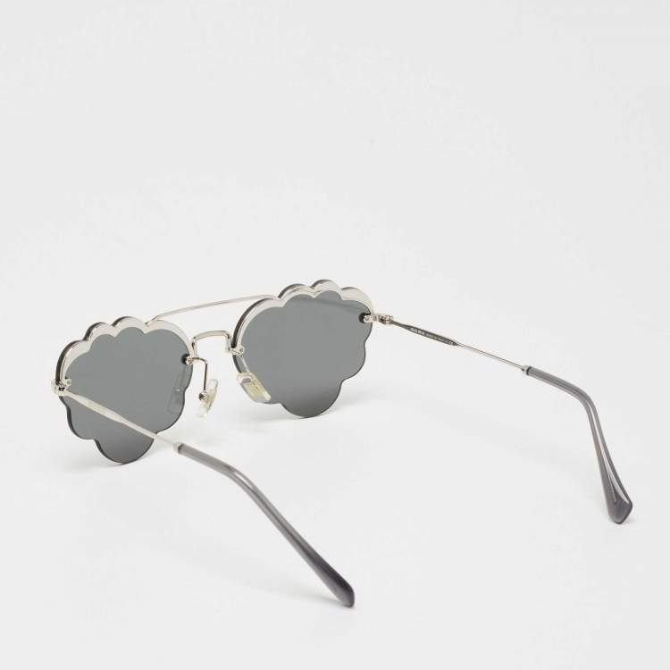 Pre Owned Miu Miu Grey/Silver SMU 57U Geometric Sunglasses
