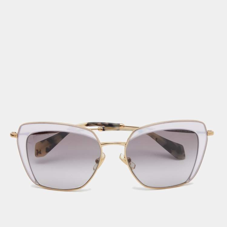 Pre Owned Miu Miu Gold Tone/Lilac Gradient SMU 52Q Cat Eye Sunglasses