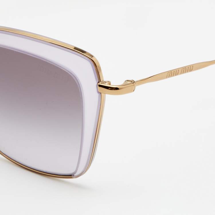 Pre Owned Miu Miu Gold Tone/Lilac Gradient SMU 52Q Cat Eye Sunglasses