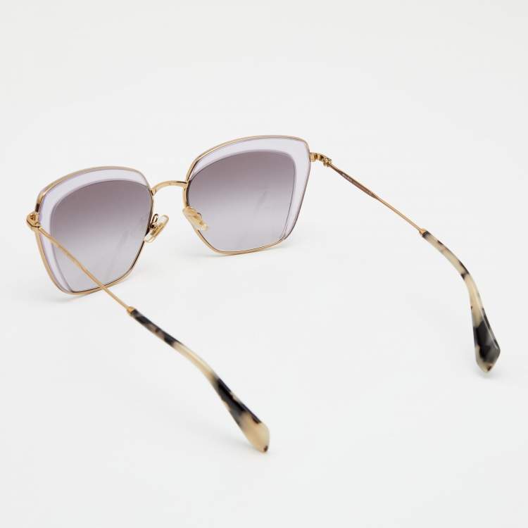 Pre Owned Miu Miu Gold Tone/Lilac Gradient SMU 52Q Cat Eye Sunglasses