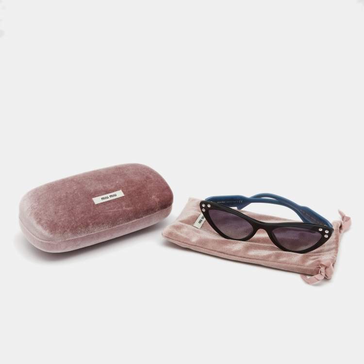 Pre Owned Miu Miu Black & Blue/Grey Gradient Studded SMU05T Cat-Eye Sunglasses