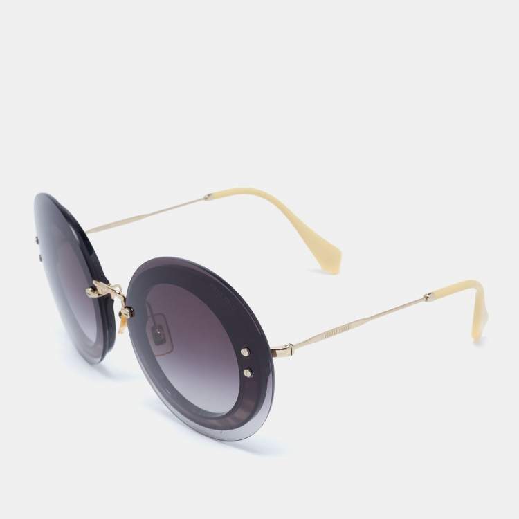 Pre Owned Miu Miu Gold Tone / Grey Gradient SMU 10R Round Sunglasses