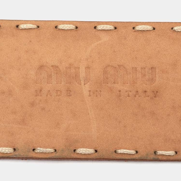 Pre Owned Miu Miu Brown Floral Embossed Leather Buckle Belt 80 CM
