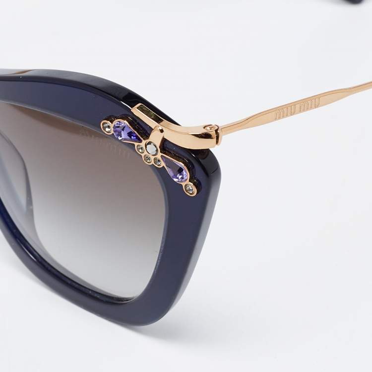 Pre Owned Miu Miu Dark Blue/Black Gradient SMU 03P Crystal Embellished Cat Eye Sunglasses