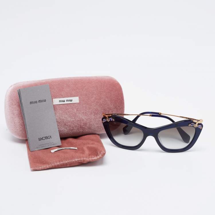 Pre Owned Miu Miu Dark Blue/Black Gradient SMU 03P Crystal Embellished Cat Eye Sunglasses