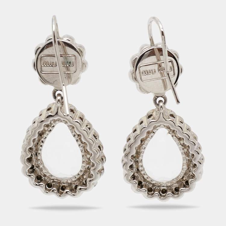 Pre Owned Miu Miu Crystals Silver Tone Drop Earrings 