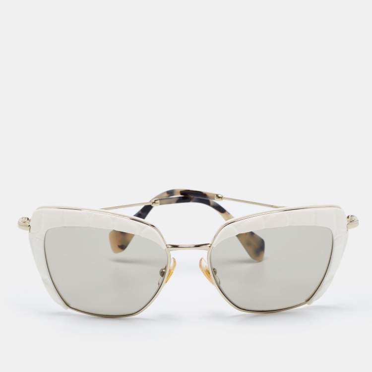 Pre Owned Miu Miu White SMU 52Q Cat Eye Sunglasses