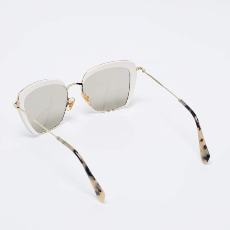 Pre Owned Miu Miu White SMU 52Q Cat Eye Sunglasses
