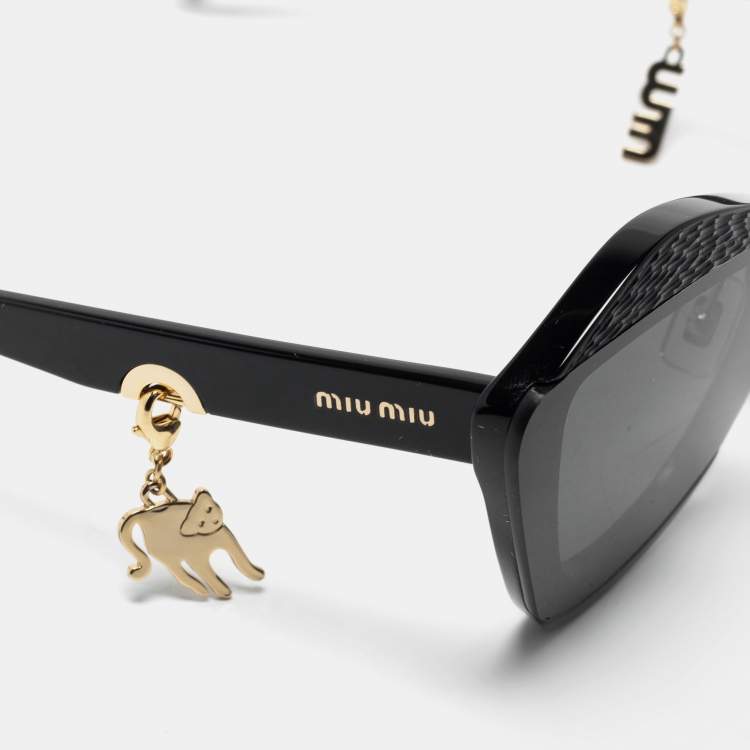 Pre Owned Miu Miu Black / Grey SMU 01X Charms Aviator Sunglasses