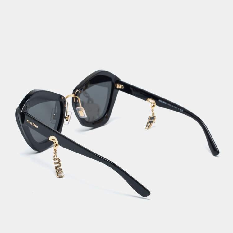 Pre Owned Miu Miu Black / Grey SMU 01X Charms Aviator Sunglasses