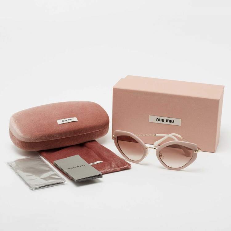 Pre Owned Miu Miu Pink & Gold Tone / Brown Gradient Cat Eye Sunglasses