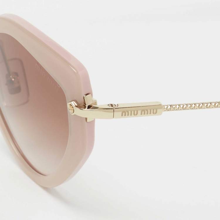 Pre Owned Miu Miu Pink & Gold Tone / Brown Gradient Cat Eye Sunglasses