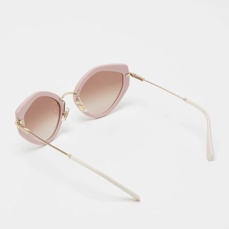 Pre Owned Miu Miu Pink & Gold Tone / Brown Gradient Cat Eye Sunglasses