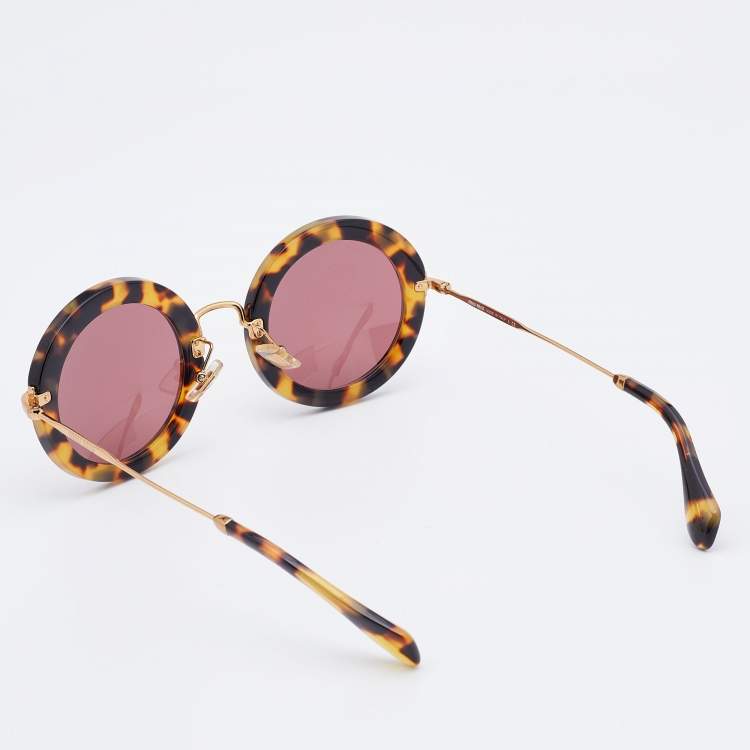 Pre Owned Miu Miu Brown Havana/Red SMU13N Round Sunglasses