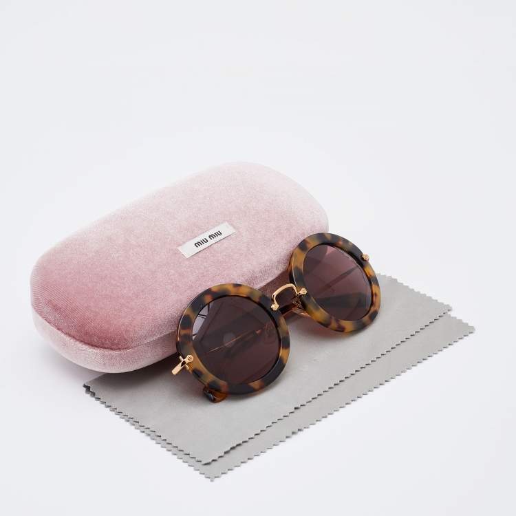 Pre Owned Miu Miu Brown Havana/Red SMU13N Round Sunglasses